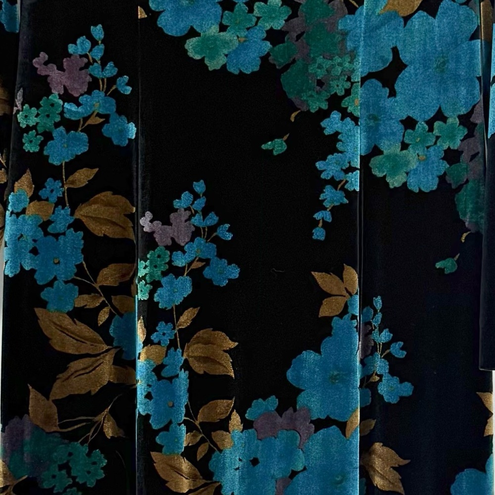 David Warren Vintage Velvet Floral Pattern Maxi Dress, Black Blue Gold, Size M - Picture 2 of 9